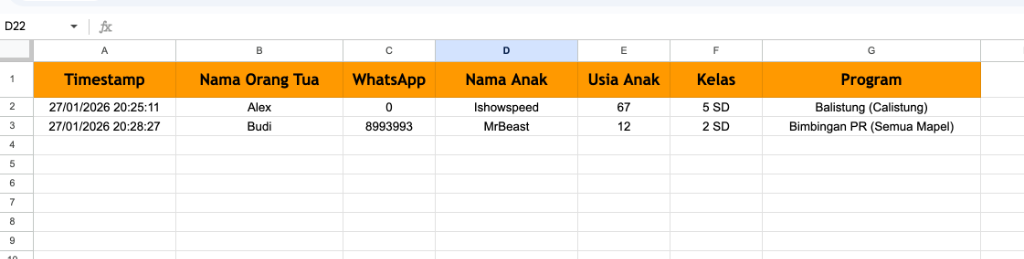 Database Google Spreadsheet Balistung